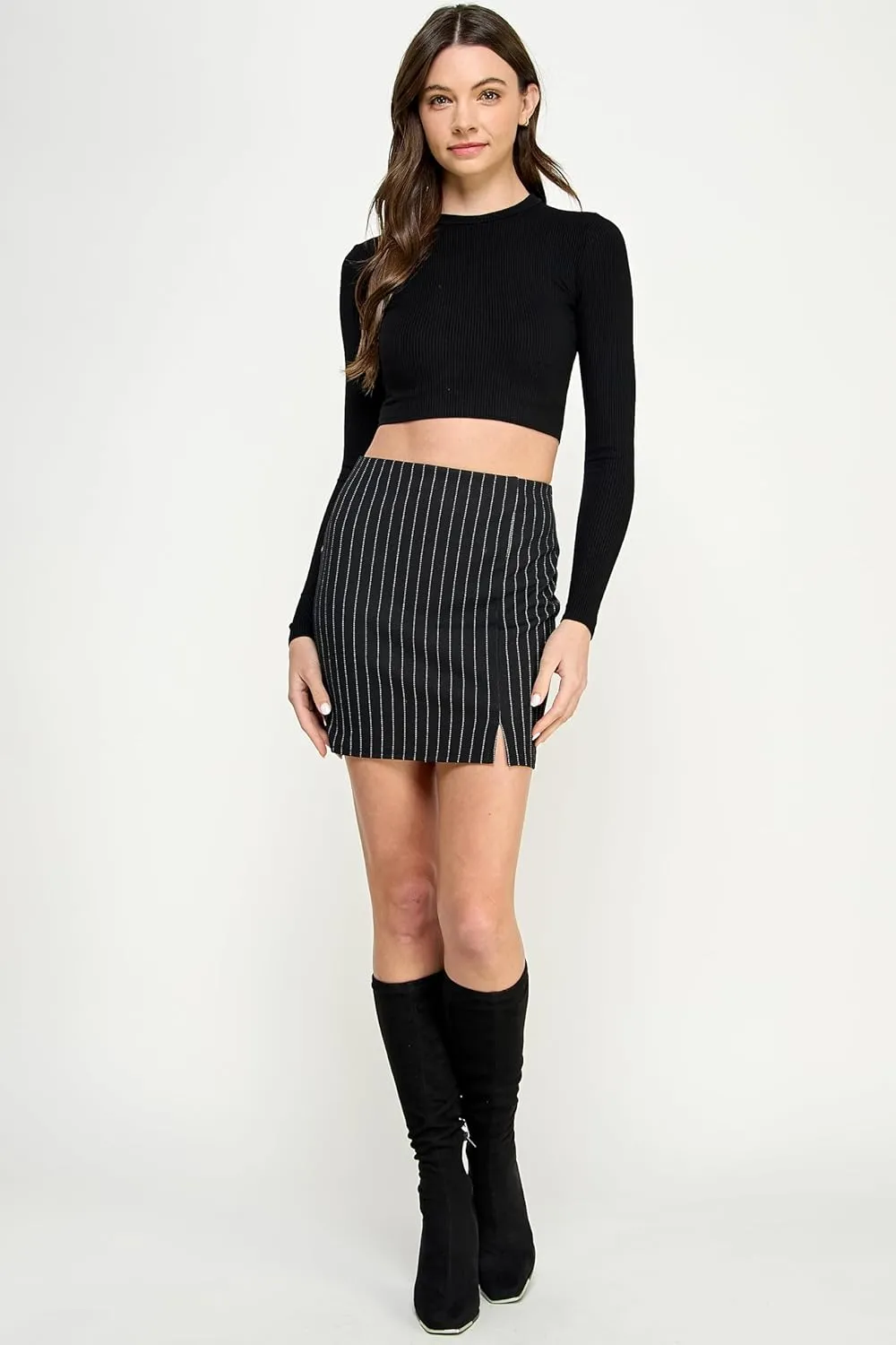 LaClef Women's Mini Fitting Split Skirt