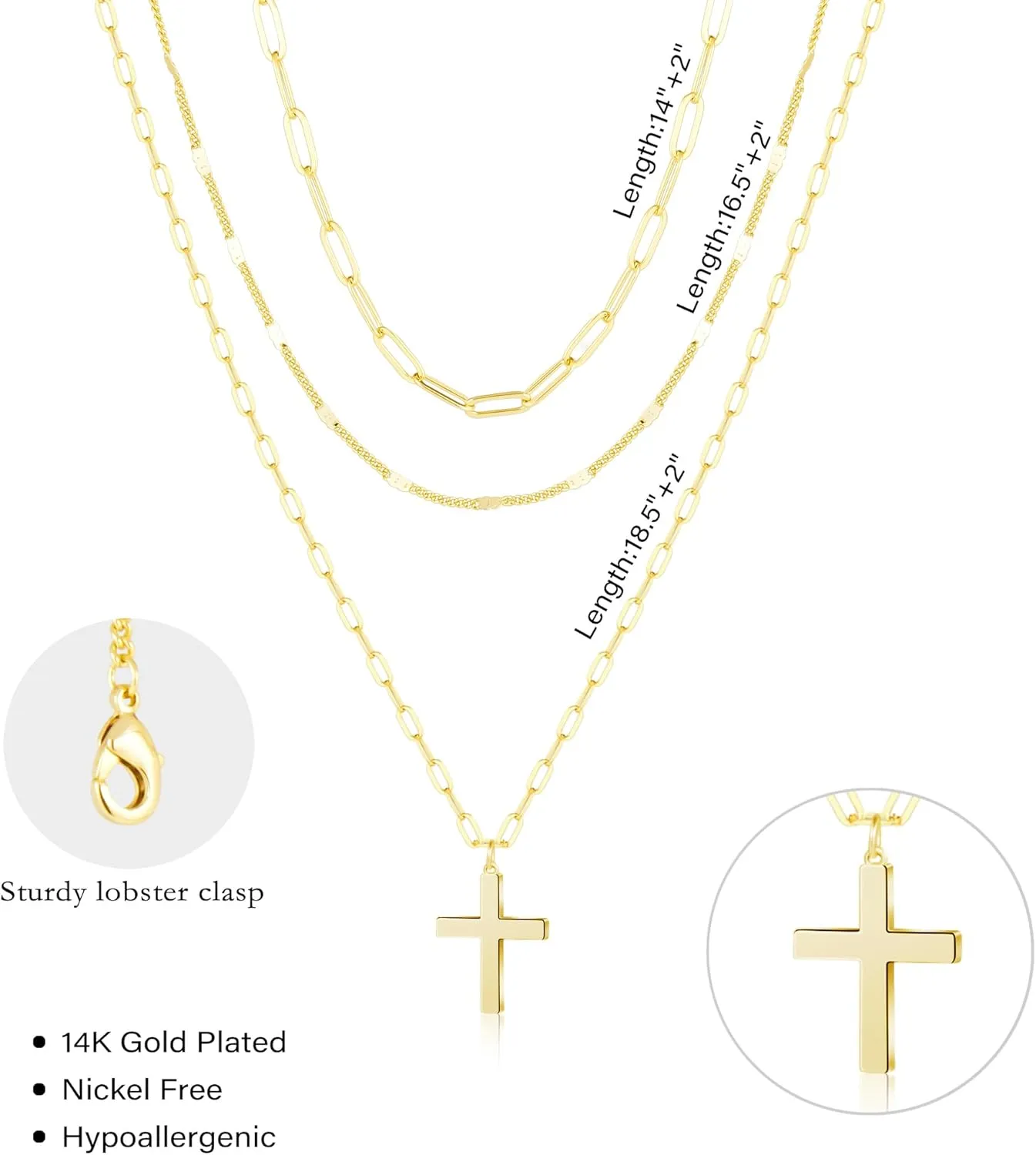 Layered Gold Necklaces for Women,Stackable Dainty 14K Gold Silver Plated Trendy Circle Paperclip Chain Pendant Choker Necklace,Simpl Diamond Cross Bow Jewelry Set Gifts for Women