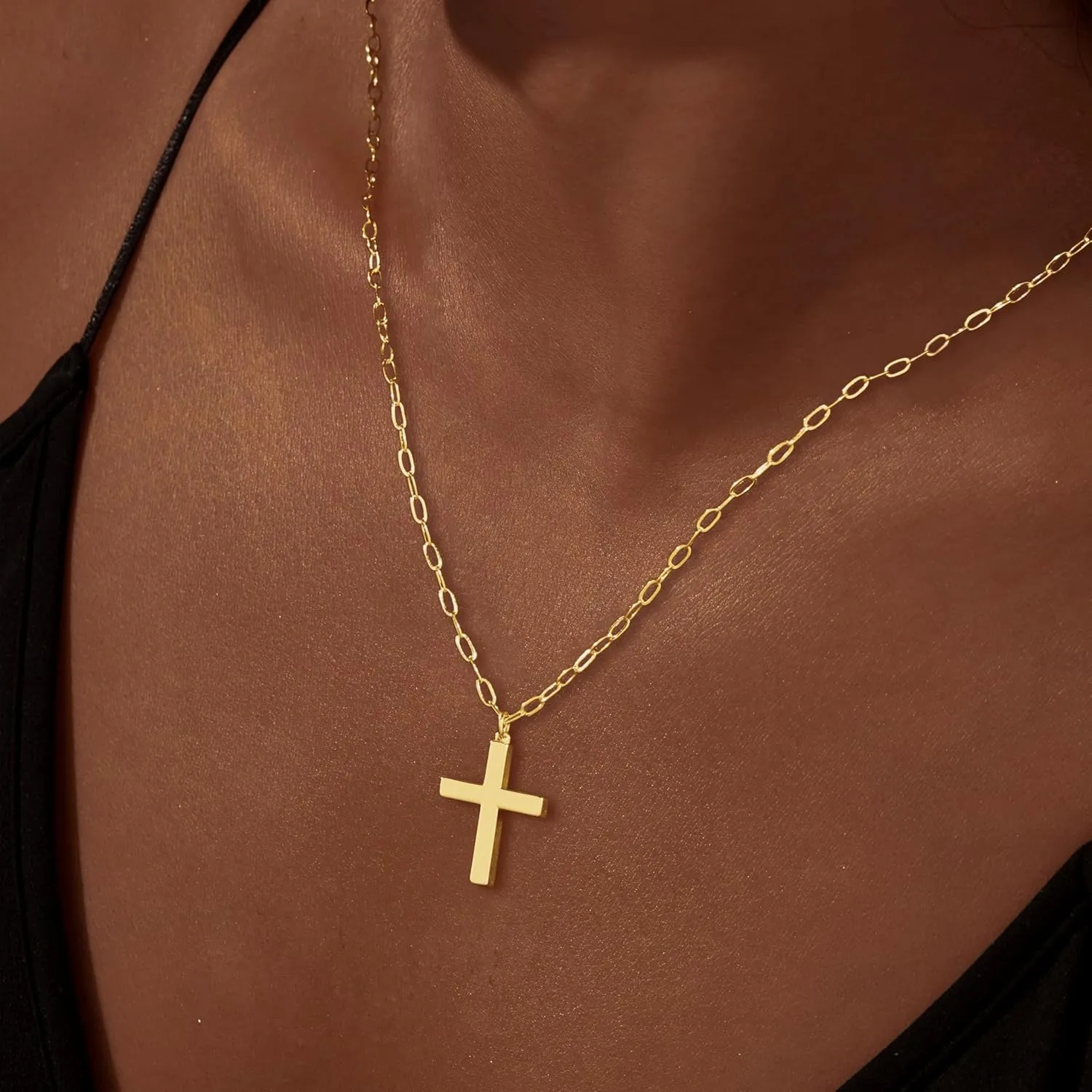 Layered Gold Necklaces for Women,Stackable Dainty 14K Gold Silver Plated Trendy Circle Paperclip Chain Pendant Choker Necklace,Simpl Diamond Cross Bow Jewelry Set Gifts for Women