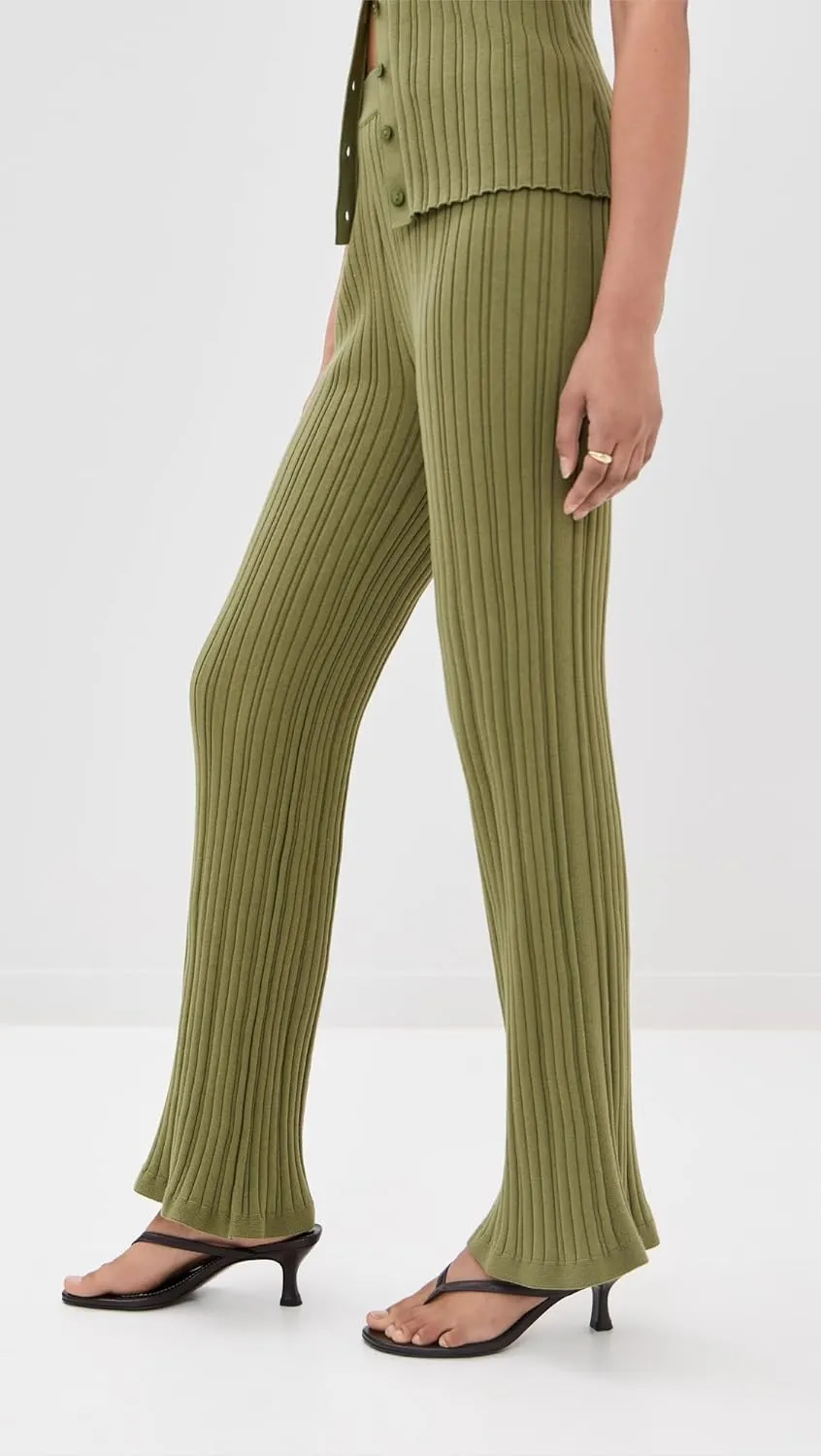 LE BOP Women's Ribbed Flare Pants