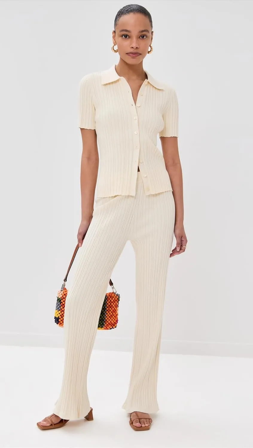 LE BOP Women's Ribbed Flare Pants