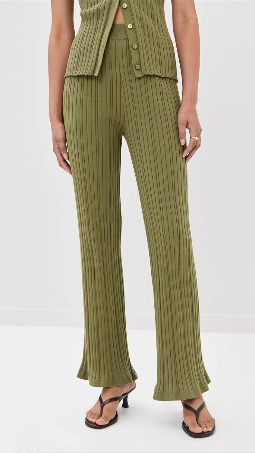 LE BOP Women's Ribbed Flare Pants