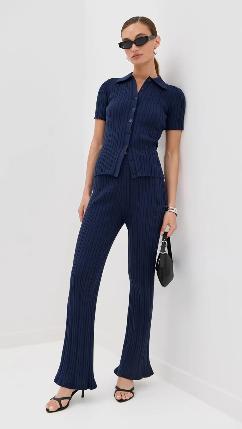 LE BOP Women's Ribbed Flare Pants