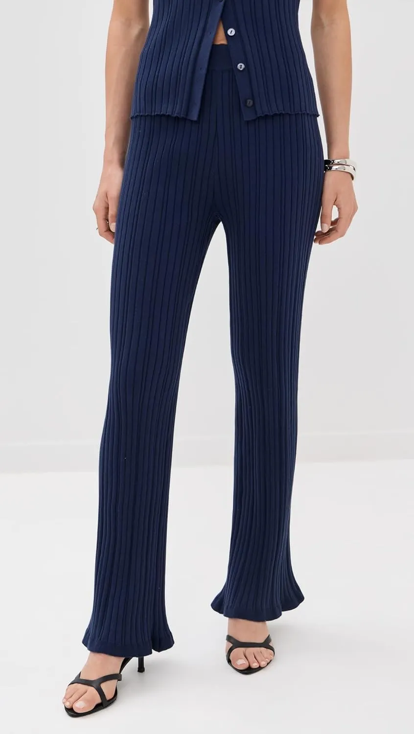LE BOP Women's Ribbed Flare Pants