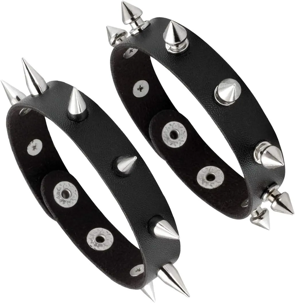 Leather Cuff Bracelet Punk Bracelet Rock Braided Rivets Wristband for Men Women Adjustable
