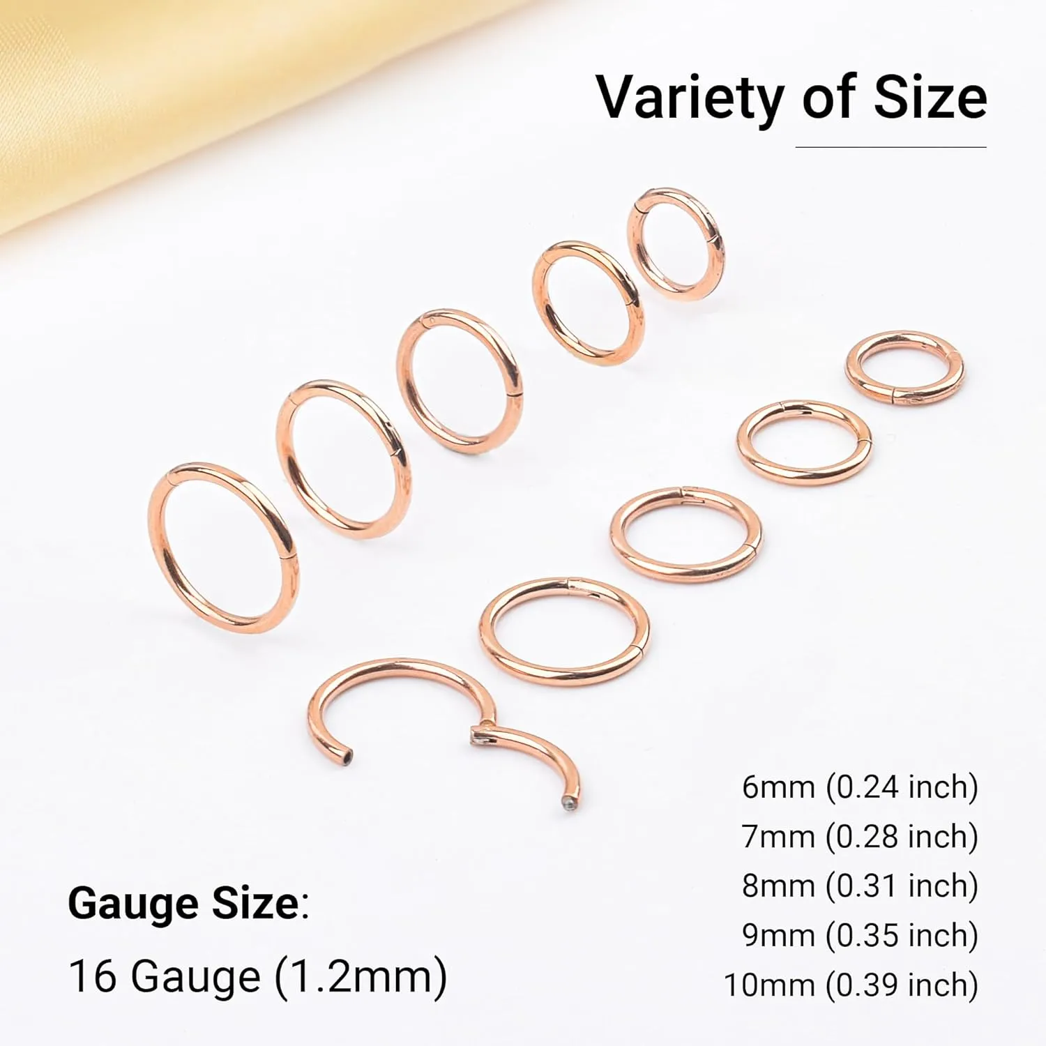 LEE&RO 16G 6MM 7MM 8MM 9MM 10MM Hinged Clicker Septum Rings 16G Nose Hoop Tragus Helix Cartilage Hoop Earrings