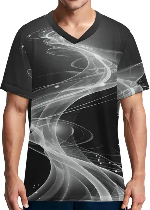 Light Streak Black and White Abstract Line Mens Shirts V Neck Short Sleeve T-Shirts Summer Tops Graphic Tees