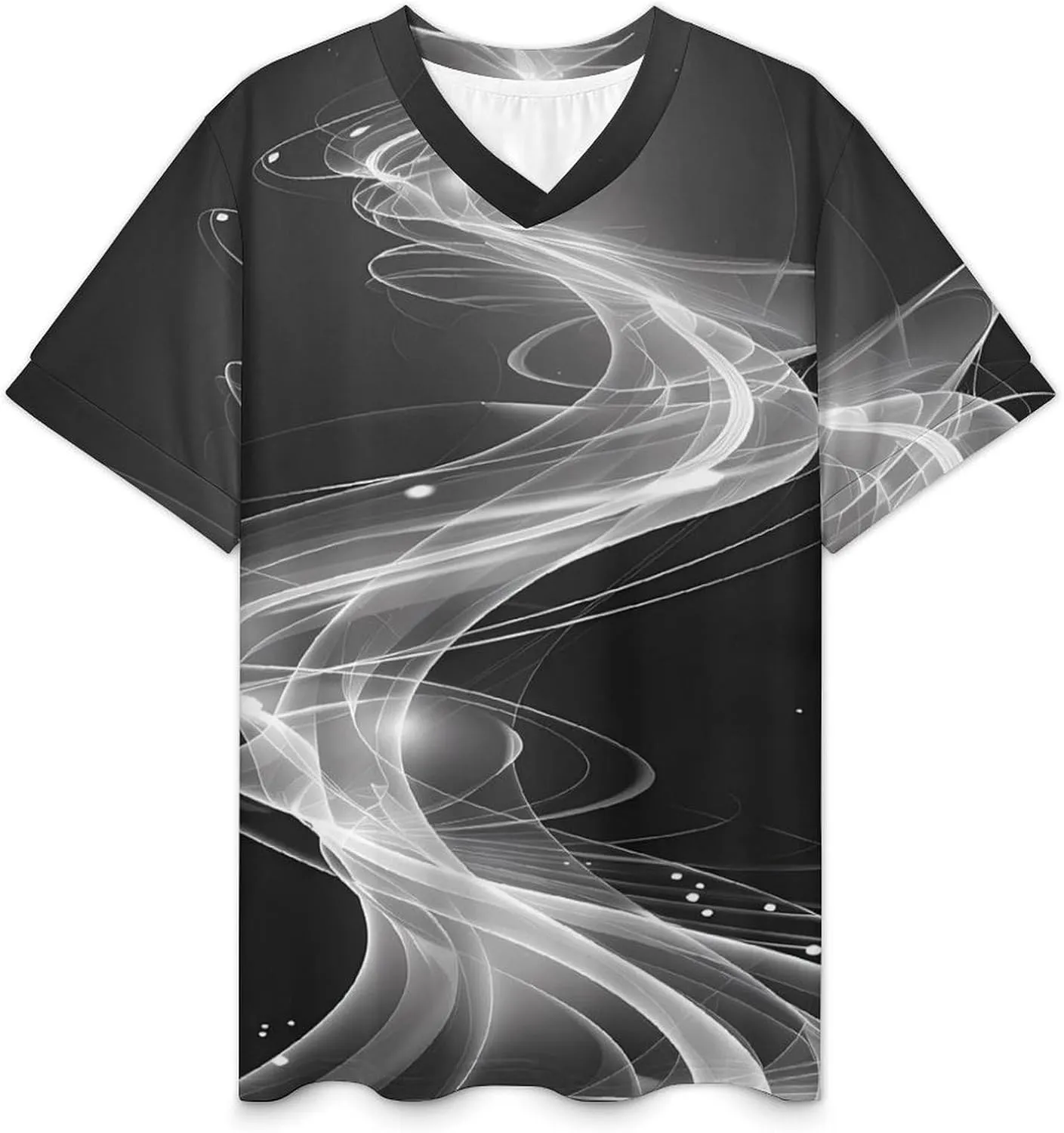 Light Streak Black and White Abstract Line Mens Shirts V Neck Short Sleeve T-Shirts Summer Tops Graphic Tees