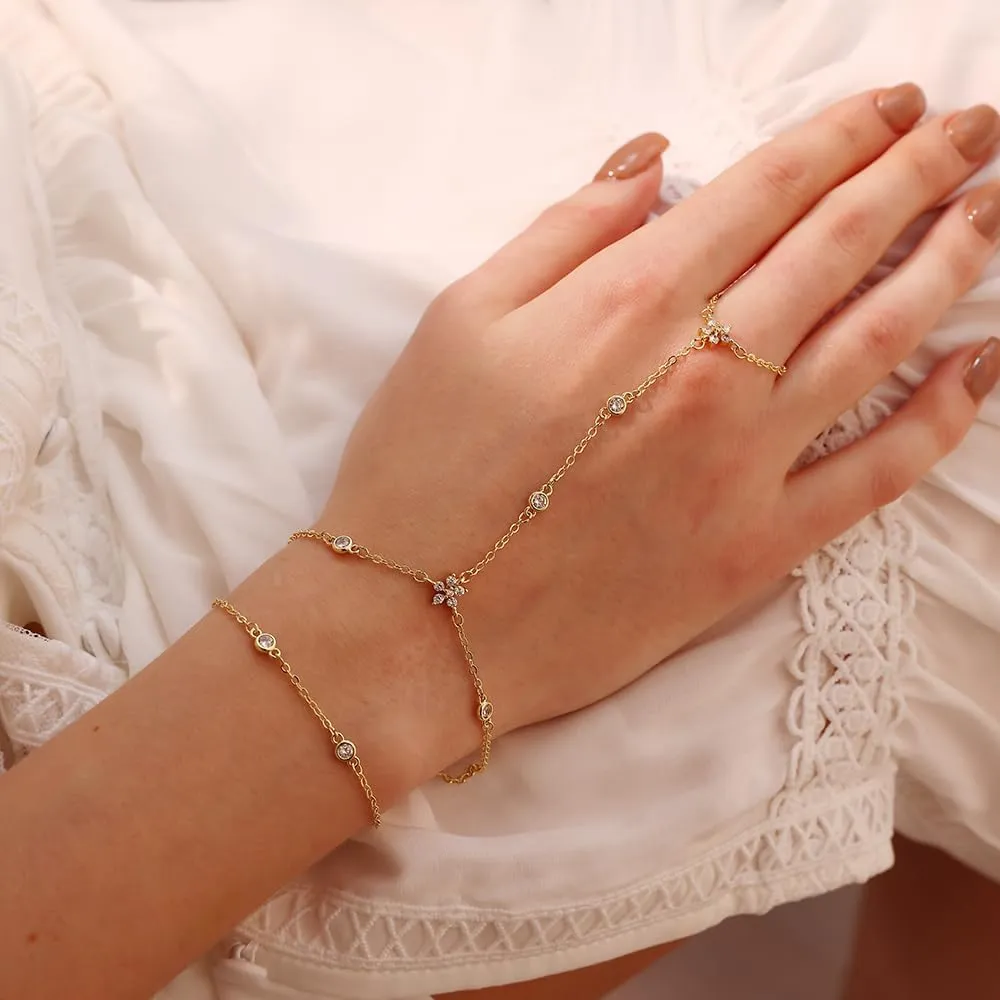 Listine Hand Chain Bracelet 14K Gold Plated Ring Bracelet Hand Chain Trendy Stuff for Women Dainty Hand Bracelets with Finger Ring Hand Jewelry for Women