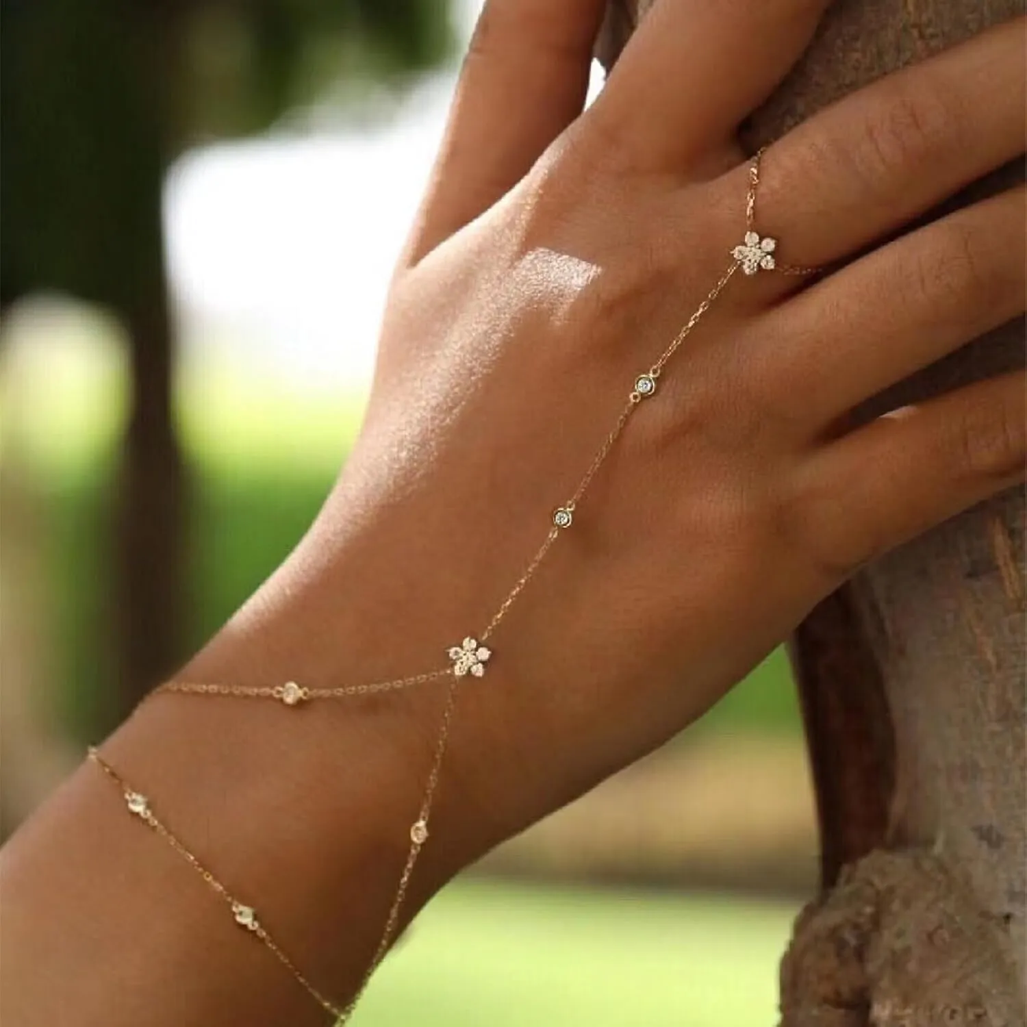 Listine Hand Chain Bracelet 14K Gold Plated Ring Bracelet Hand Chain Trendy Stuff for Women Dainty Hand Bracelets with Finger Ring Hand Jewelry for Women
