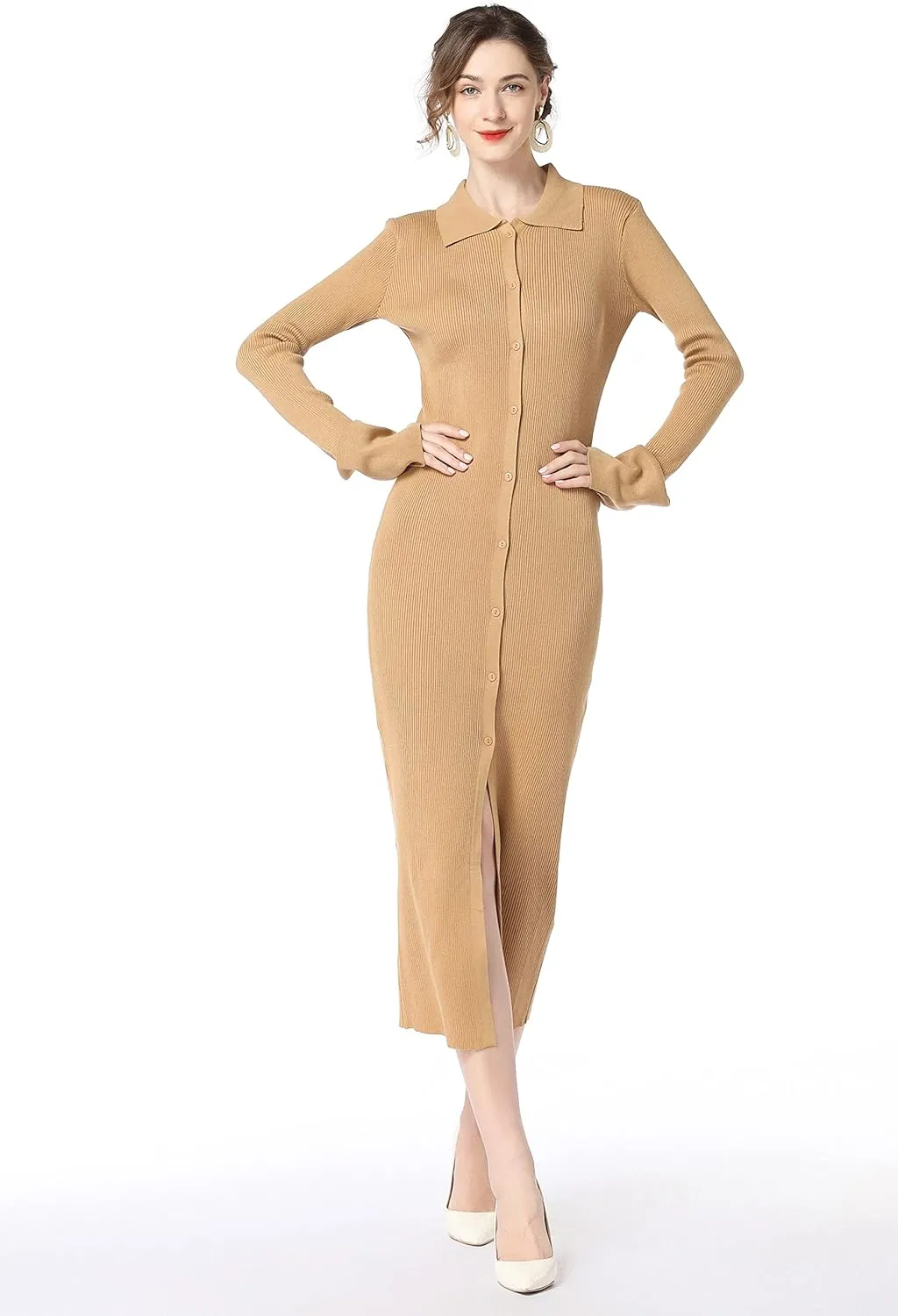 Long sweater dress for women Bodycon Sweater Dresses Botton Down Slim fit Cardigan dress Knit Sweater Dresses