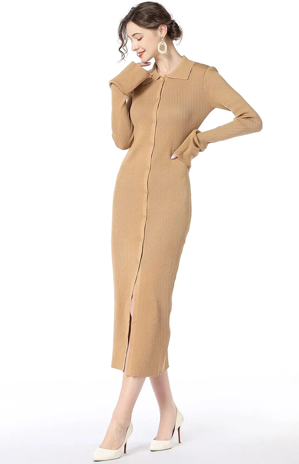 Long sweater dress for women Bodycon Sweater Dresses Botton Down Slim fit Cardigan dress Knit Sweater Dresses