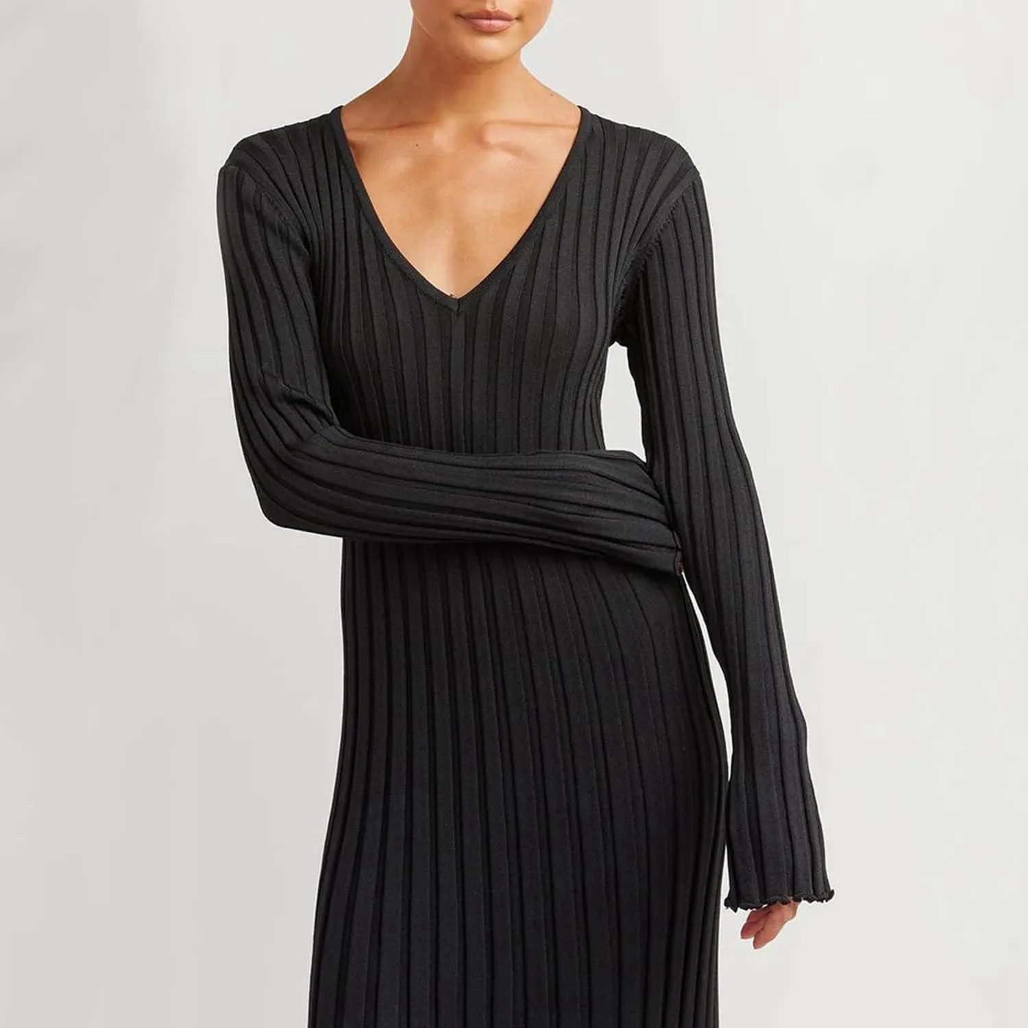 LOUSEA Women fit and Flare Sweater Dress tie Waist Pleated Dress Crewneck Knitted Dress