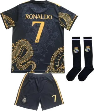 Madrid Ronaldo No #7 Special Dragon Edition Kids Soccer Jersey Kit Shorts Socks Set Youth Sizes