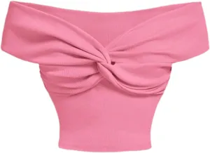 MakeMeChic Women's Off The Shoulder Tops Twist Front Going Out Tops Y2k Asymmetrical Crop Tops