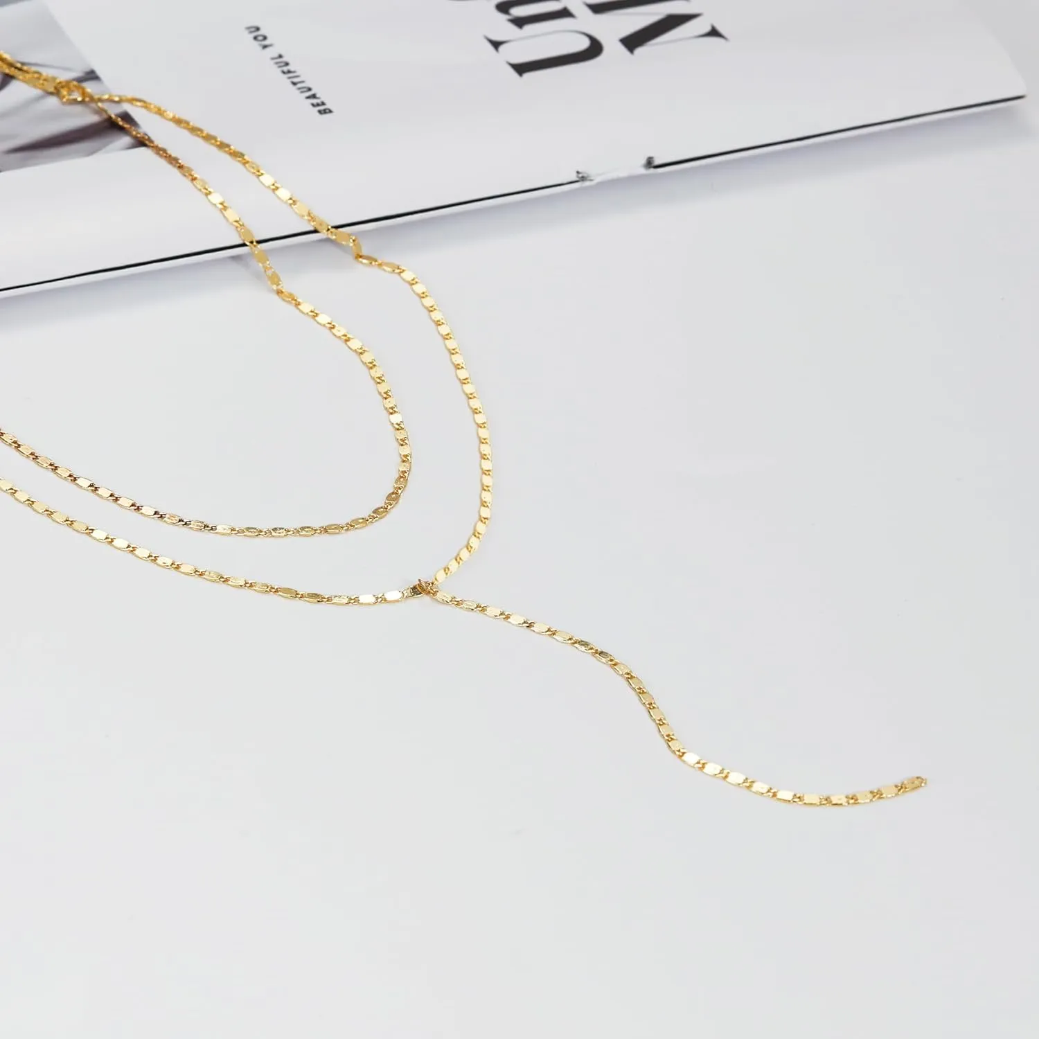 MBW Lariat Necklace for Women Trendy, 14k Gold Plated Dainty Silver Chain Y Necklaces Long Simple Pearl Cubic Zirconia Lip Layered Beaded Teardrop Diamond CZ Pendant Necklace for Women Fashion Jewelry