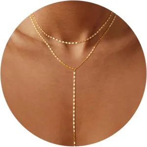 MBW Lariat Necklace for Women Trendy, 14k Gold Plated Dainty Silver Chain Y Necklaces Long Simple Pearl Cubic Zirconia Lip Layered Beaded Teardrop Diamond CZ Pendant Necklace for Women Fashion Jewelry
