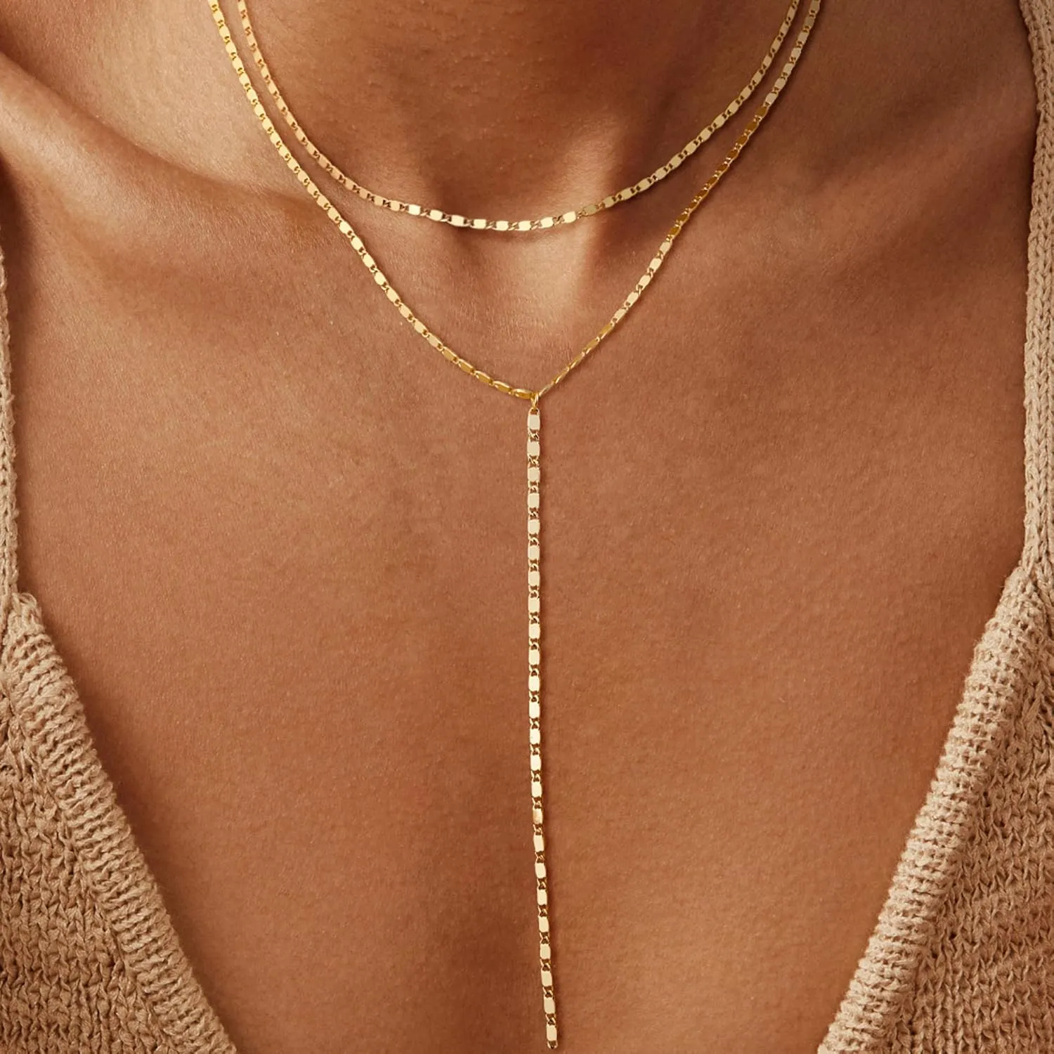 MBW Lariat Necklace for Women Trendy, 14k Gold Plated Dainty Silver Chain Y Necklaces Long Simple Pearl Cubic Zirconia Lip Layered Beaded Teardrop Diamond CZ Pendant Necklace for Women Fashion Jewelry
