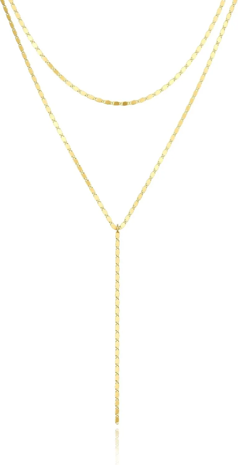 MBW Lariat Necklace for Women Trendy, 14k Gold Plated Dainty Silver Chain Y Necklaces Long Simple Pearl Cubic Zirconia Lip Layered Beaded Teardrop Diamond CZ Pendant Necklace for Women Fashion Jewelry