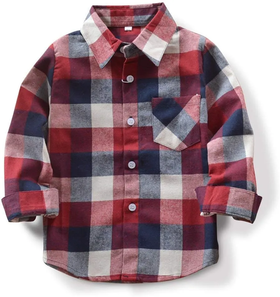 Men & Boy Button Down Shirt Kid Flannel Shirt Toddler Buffalo Plaid Shirt Boys Western Shirts Long Sleeve Father Son Shirt