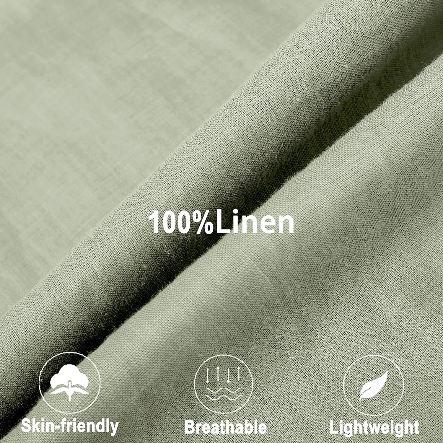 Men's 100% Linen Shirt Casual Long Sleeve Button-Down Shirt for Men Lightweight Linen Shirt with Pockets