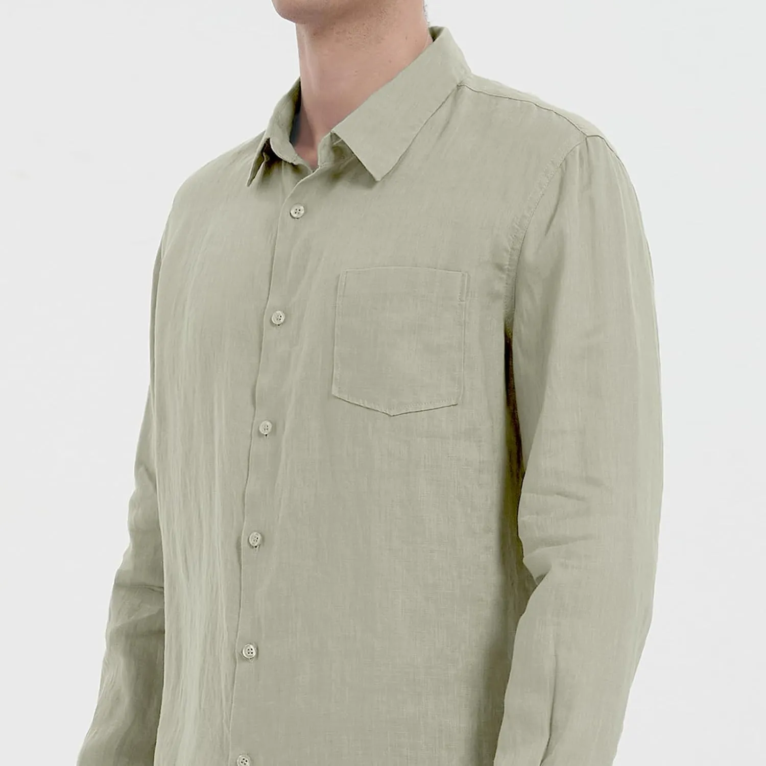Men's 100% Linen Shirt Casual Long Sleeve Button-Down Shirt for Men Lightweight Linen Shirt with Pockets