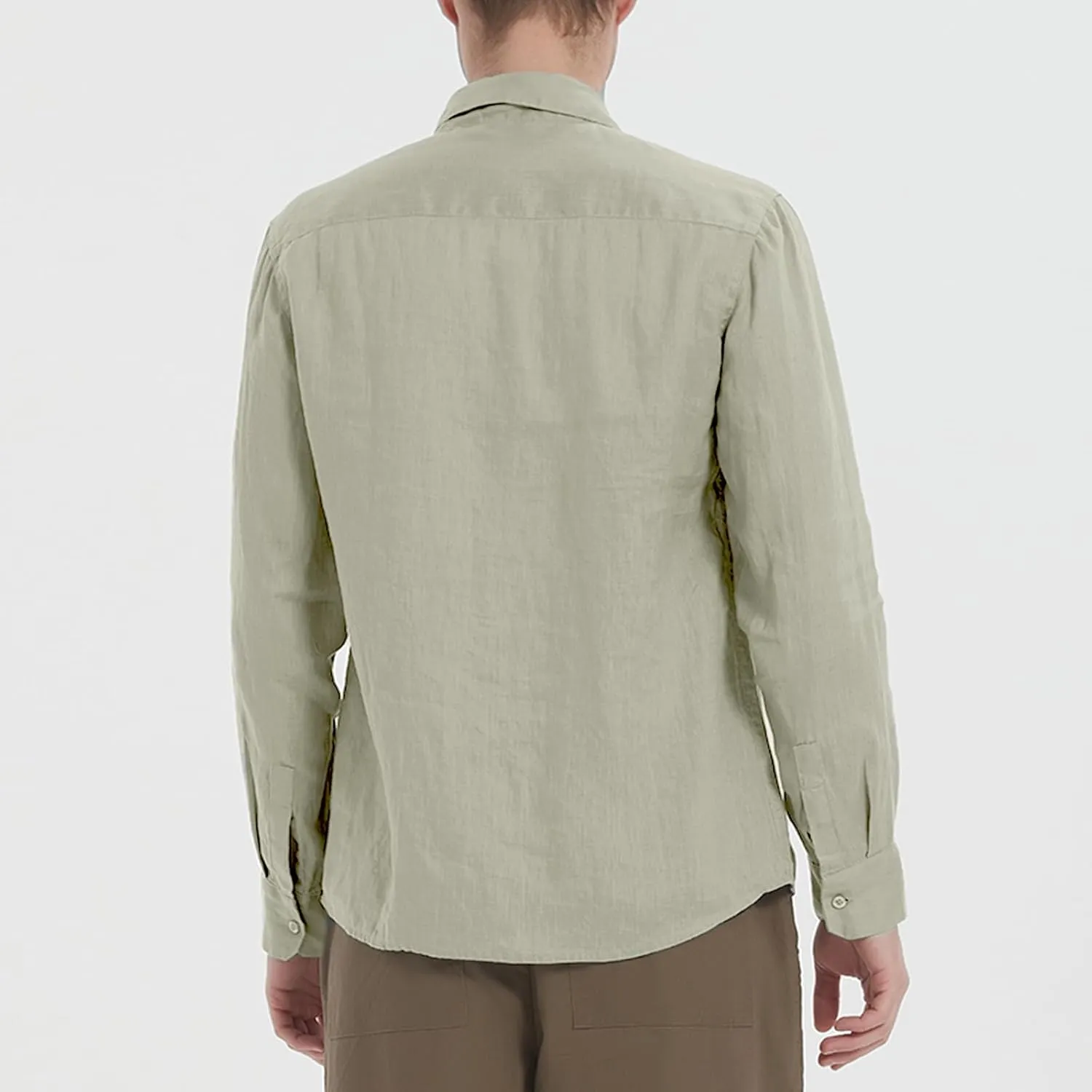 Men's 100% Linen Shirt Casual Long Sleeve Button-Down Shirt for Men Lightweight Linen Shirt with Pockets