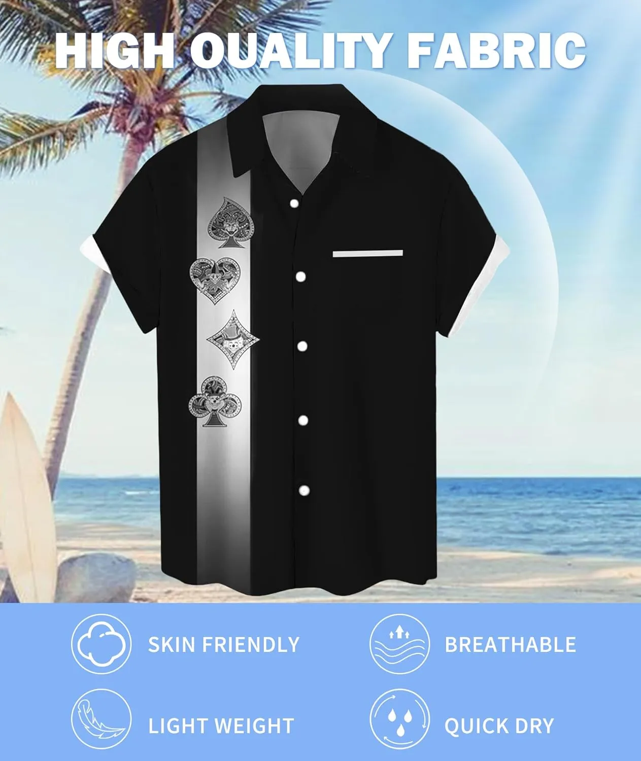 Mens Bowling Shirt Short Sleeve Vintage Printed Camp Shirt Casual Button Down Shirt