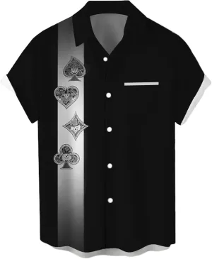 Mens Bowling Shirt Short Sleeve Vintage Printed Camp Shirt Casual Button Down Shirt