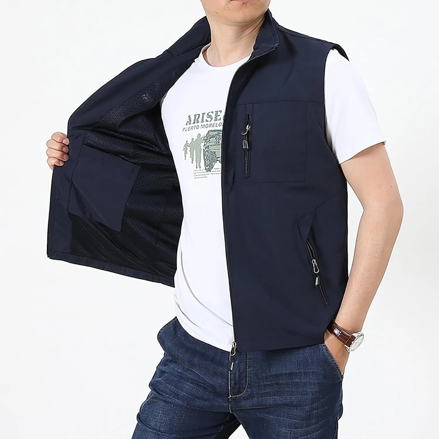 Mens Lightweight Travel Vest with Hidden Pocket Casual Utility Outdoor Vest Work Fish Tactical CAGO Jackets