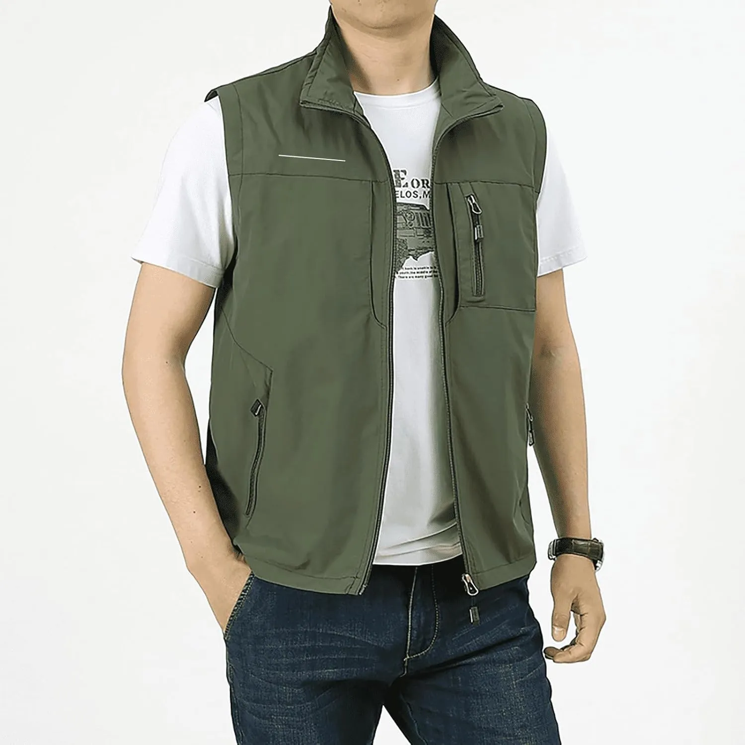 Mens Lightweight Travel Vest with Hidden Pocket Casual Utility Outdoor Vest Work Fish Tactical CAGO Jackets