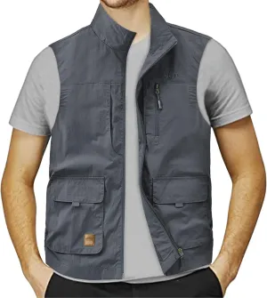 Mens Lightweight Travel Vest with Hidden Pocket Casual Utility Outdoor Vest Work Fish Tactical CAGO Jackets