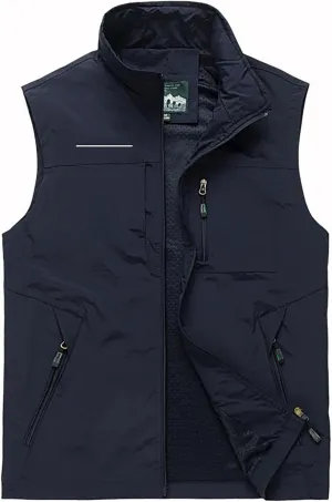 Mens Lightweight Travel Vest with Hidden Pocket Casual Utility Outdoor Vest Work Fish Tactical CAGO Jackets