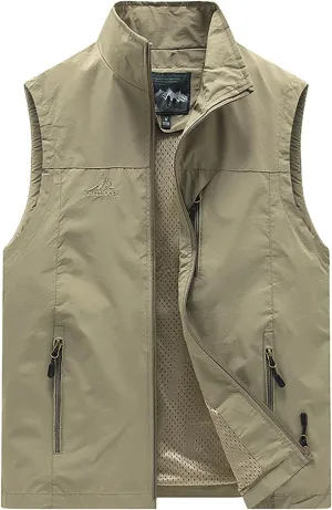 Mens Lightweight Travel Vest with Hidden Pocket Casual Utility Outdoor Vest Work Fish Tactical CAGO Jackets
