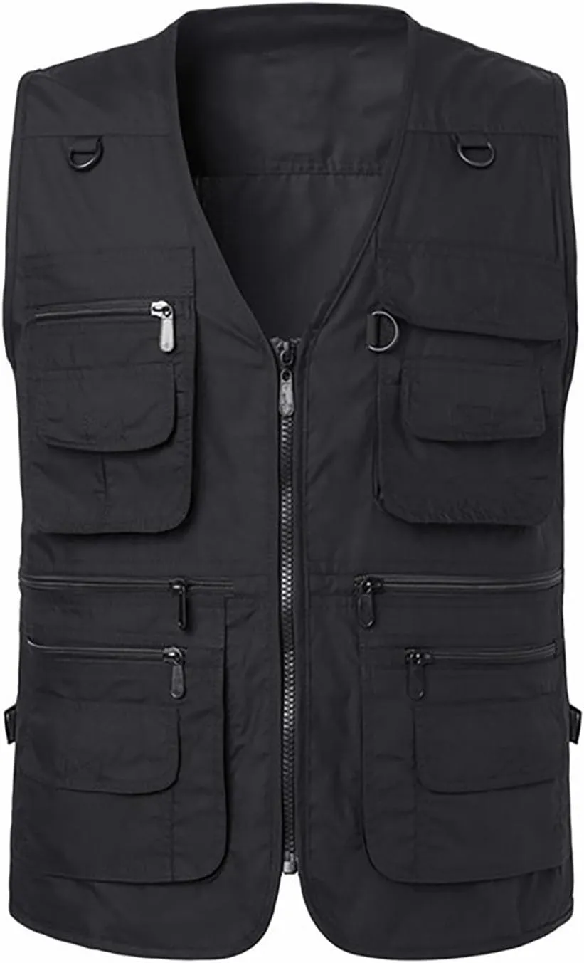 Mens Lightweight Travel Vest with Hidden Pocket Casual Utility Outdoor Vest Work Fish Tactical CAGO Jackets