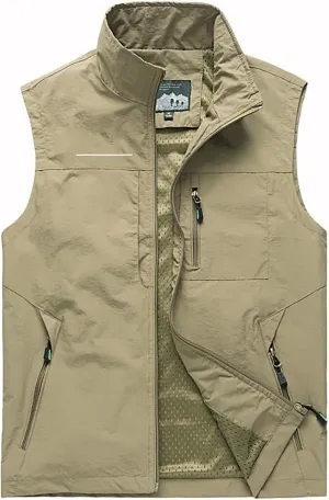 Mens Lightweight Travel Vest with Hidden Pocket Casual Utility Outdoor Vest Work Fish Tactical CAGO Jackets