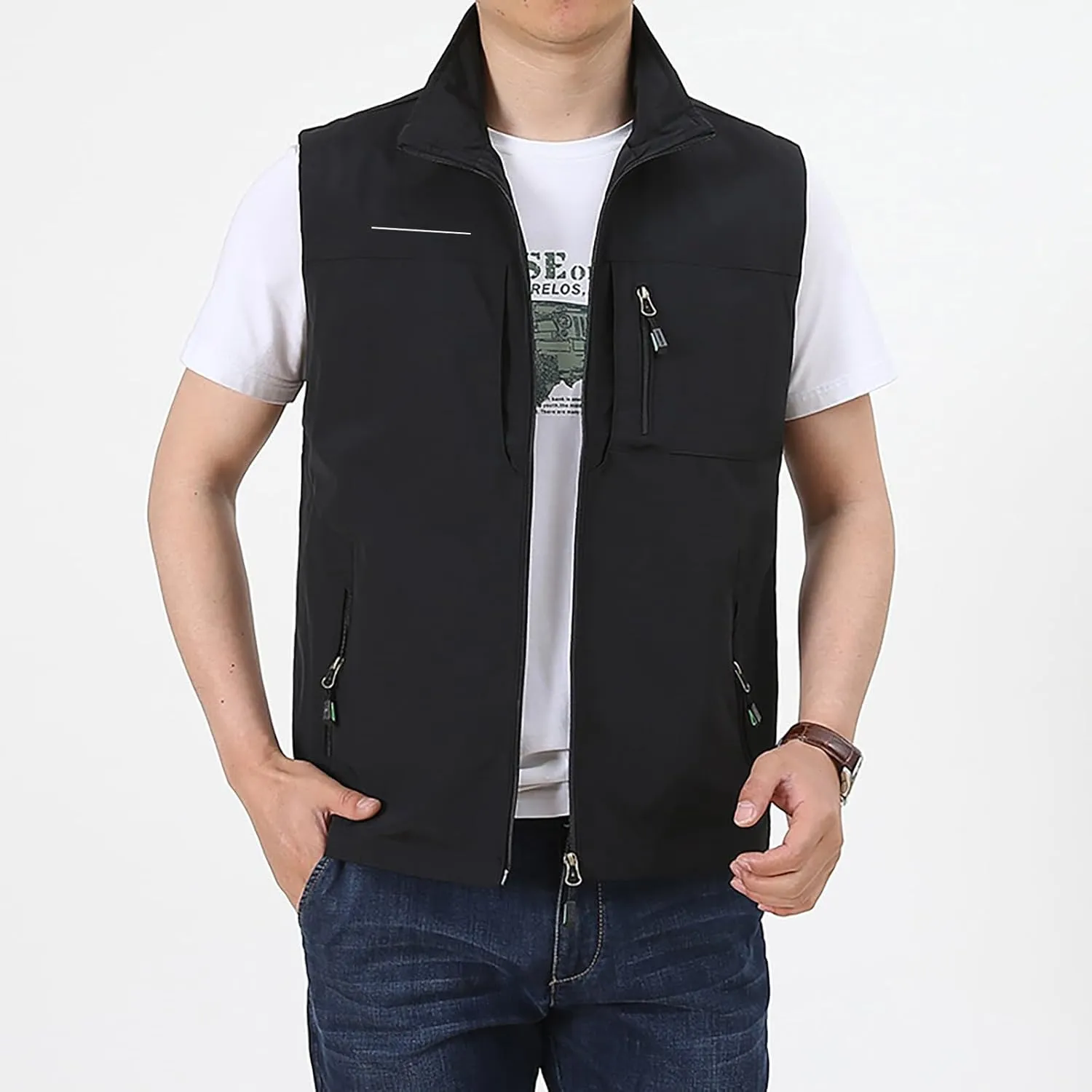 Mens Lightweight Travel Vest with Hidden Pocket Casual Utility Outdoor Vest Work Fish Tactical CAGO Jackets