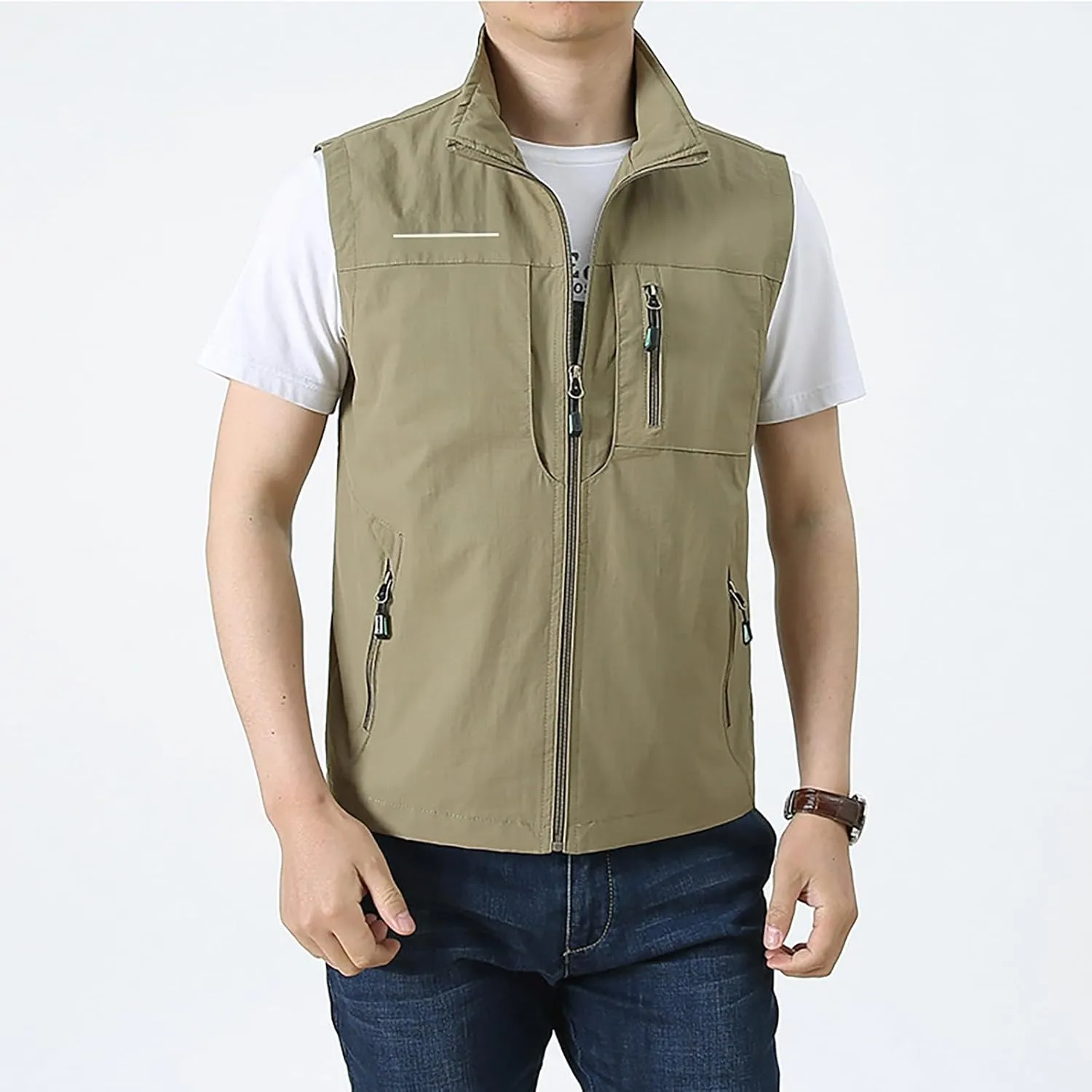 Mens Lightweight Travel Vest with Hidden Pocket Casual Utility Outdoor Vest Work Fish Tactical CAGO Jackets