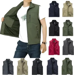 Mens Lightweight Travel Vest with Hidden Pocket Casual Utility Outdoor Vest Work Fish Tactical CAGO Jackets