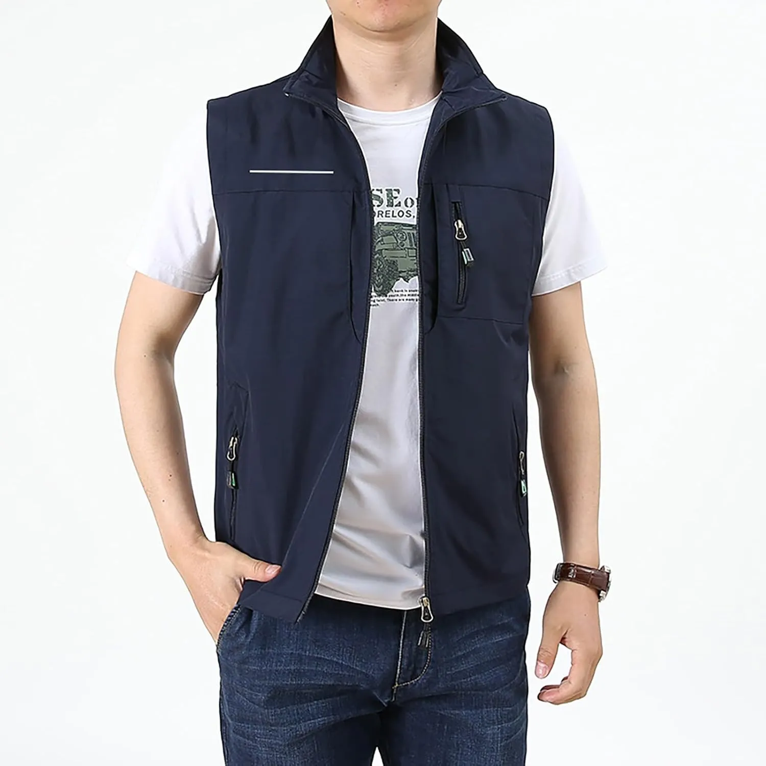 Mens Lightweight Travel Vest with Hidden Pocket Casual Utility Outdoor Vest Work Fish Tactical CAGO Jackets