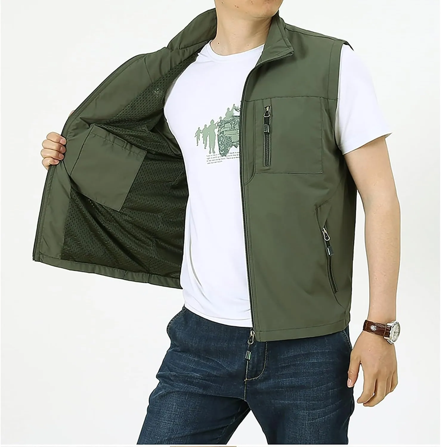 Mens Lightweight Travel Vest with Hidden Pocket Casual Utility Outdoor Vest Work Fish Tactical CAGO Jackets