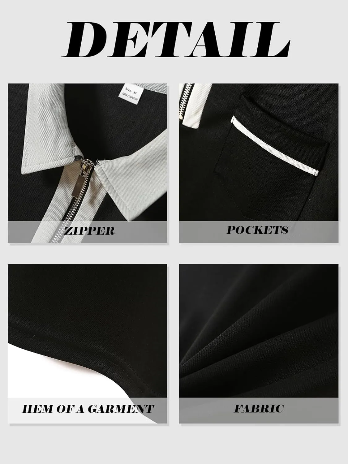 Men's Long Sleeve Polo Shirt Casual Zip Polo Shirt Classic Collared Golf Shirt with Pocket