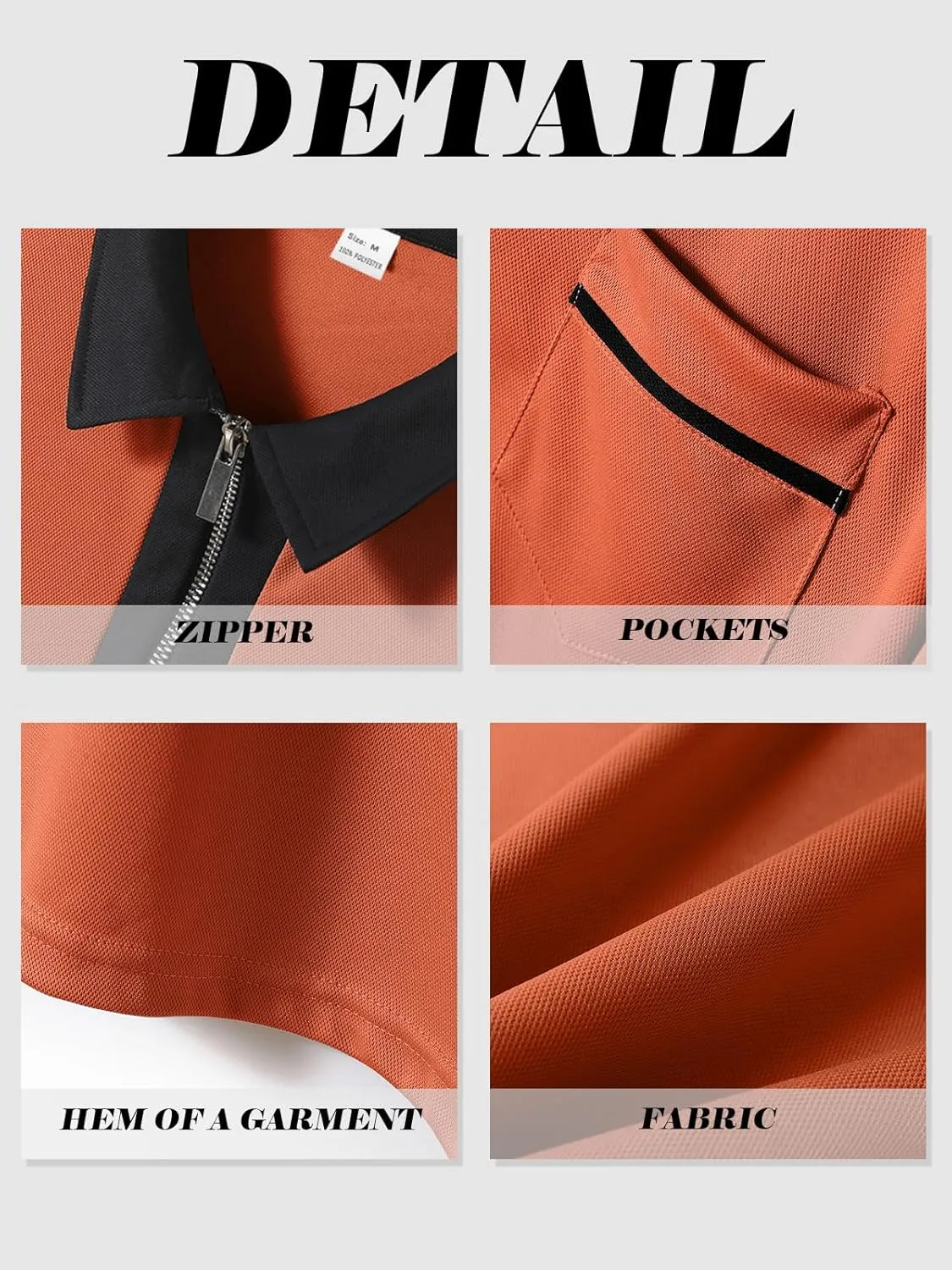 Men's Long Sleeve Polo Shirt Casual Zip Polo Shirt Classic Collared Golf Shirt with Pocket