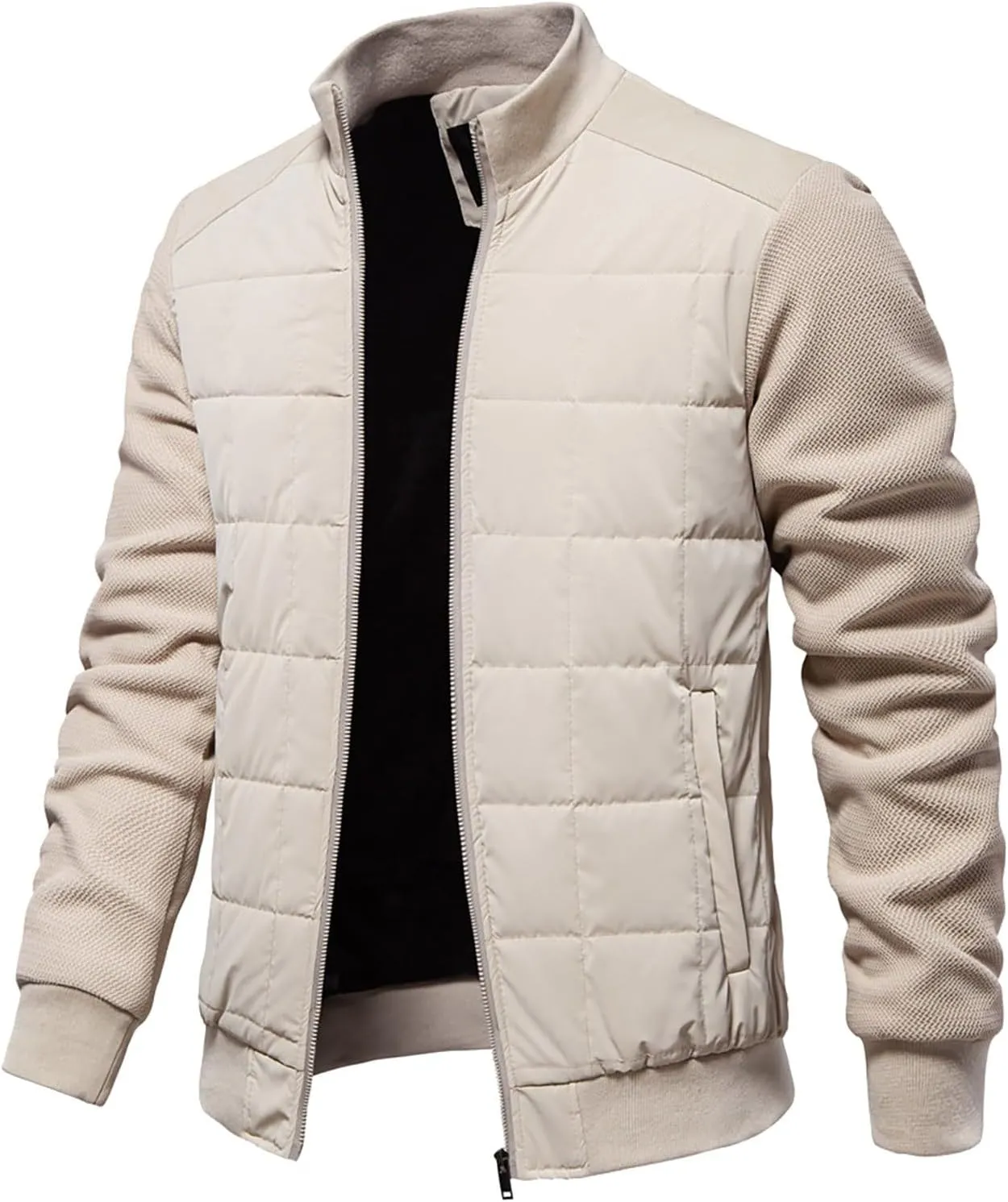 Mens Quilted Flight Bomber Jackets Lightweight Packable Puffer Varsity Coats Warm Winter Zip Up Hiking Padded Coats