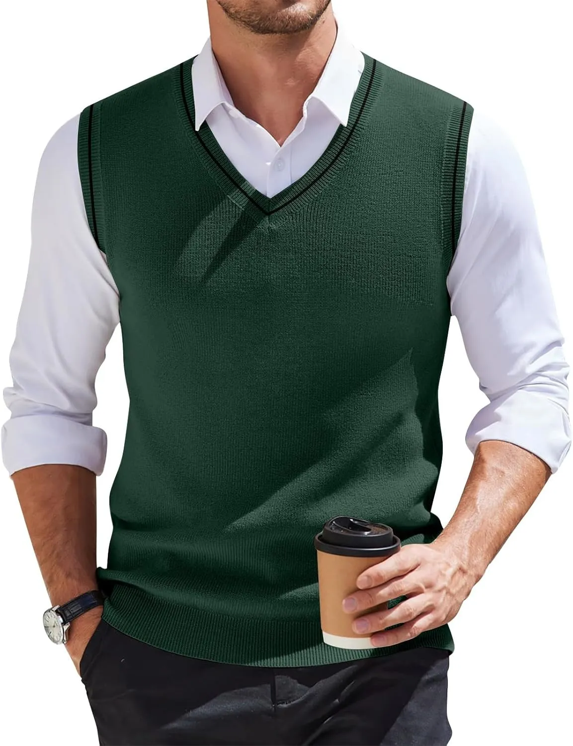 Mens Vest 2025 Lightweight V Neck Pullover Solid Sleeveless Knitted Vest Sweater Business Work Relaxed Fit Tops