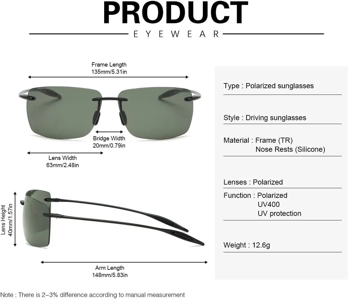 MIRYEA Rimless Polarized Sports Sunglasses for Men Women Driving Running Fishing Golf UV Blocking Glasses Eyeglasses Shades