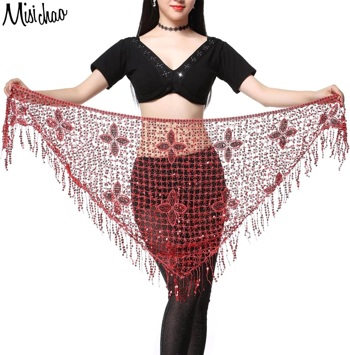 MISI CHAO Belly Dance Hip Scarf - Hip Skirt Belly Dancing Belt Triangle Shawl Tassel Belts Waist Chain for Women/Girls