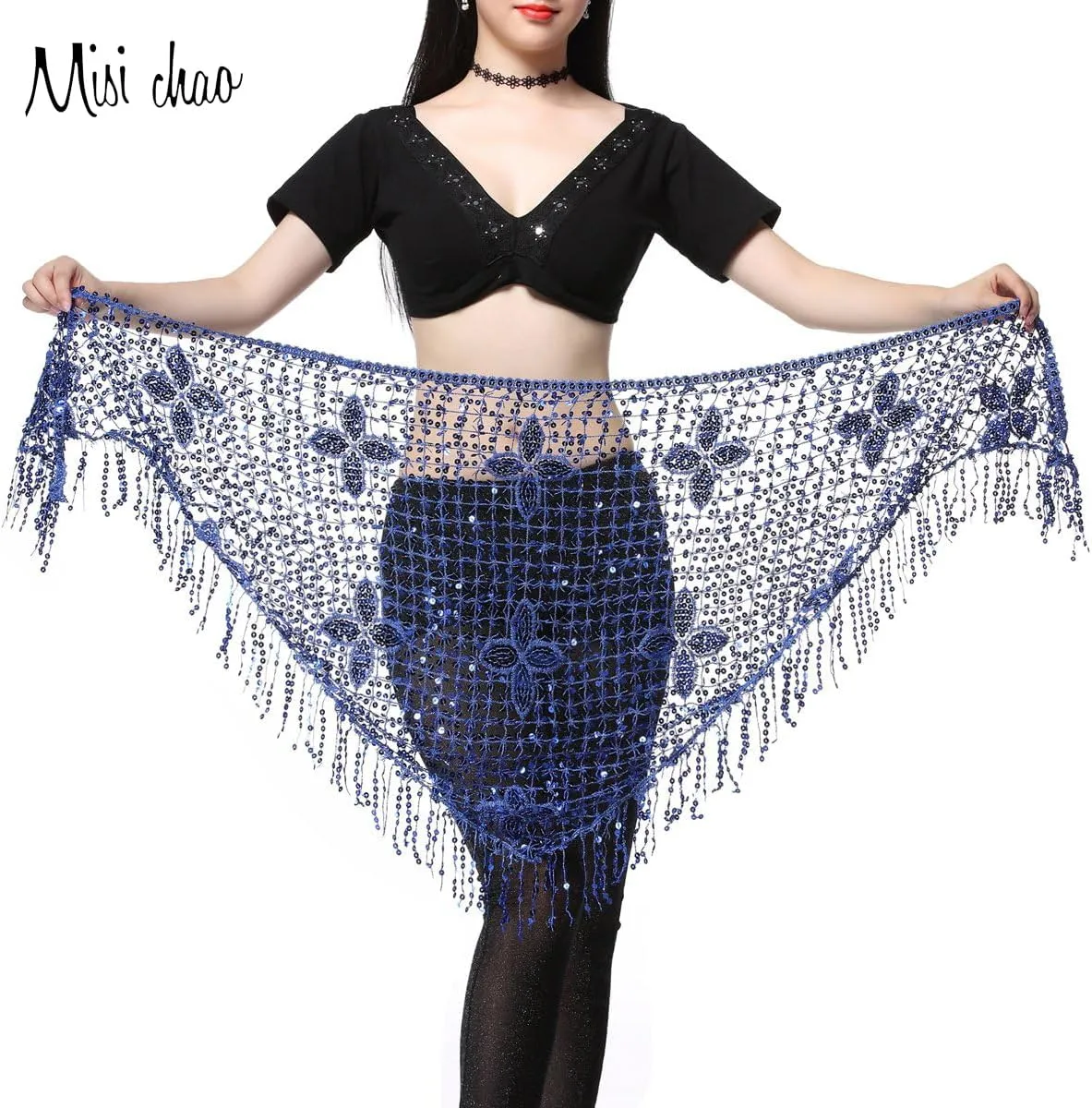 MISI CHAO Belly Dance Hip Scarf - Hip Skirt Belly Dancing Belt Triangle Shawl Tassel Belts Waist Chain for Women/Girls