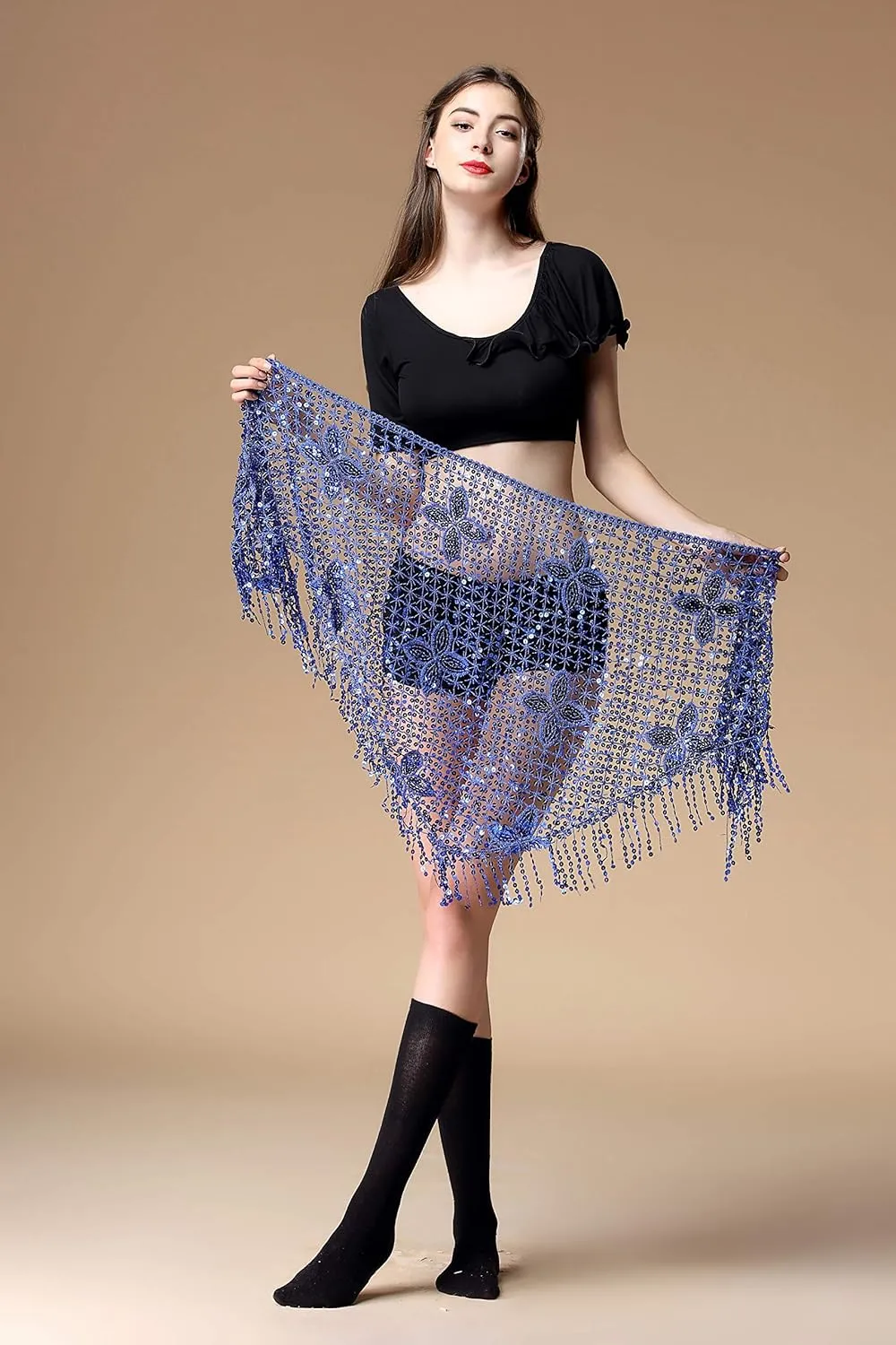 MISI CHAO Belly Dance Hip Scarf - Hip Skirt Belly Dancing Belt Triangle Shawl Tassel Belts Waist Chain for Women/Girls