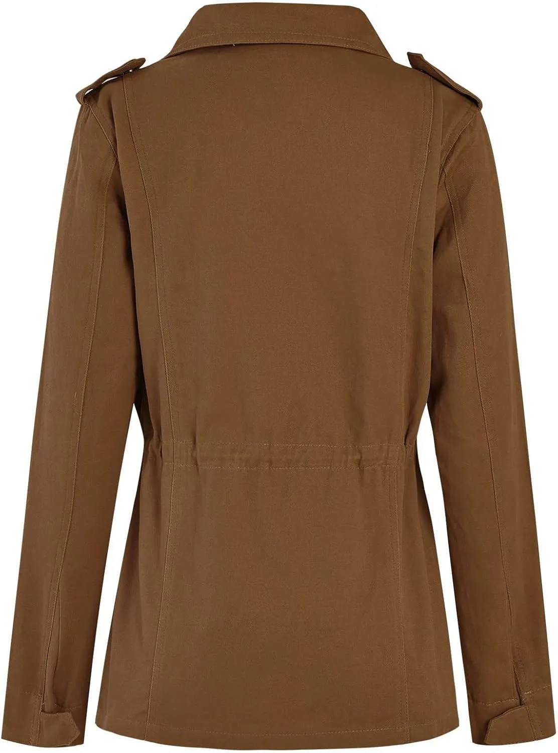 Miyaomn Military Safari Utility Casual Jacket for Women Zip Up Snap Button Turndown Collar Lightweight Fall Coat with Pockets